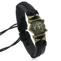 Hip Hop Rock Band Bracelet Steampunk Band Symbol Adjustable Wolf Head Charm Leather Bracelets Men Women Collection.