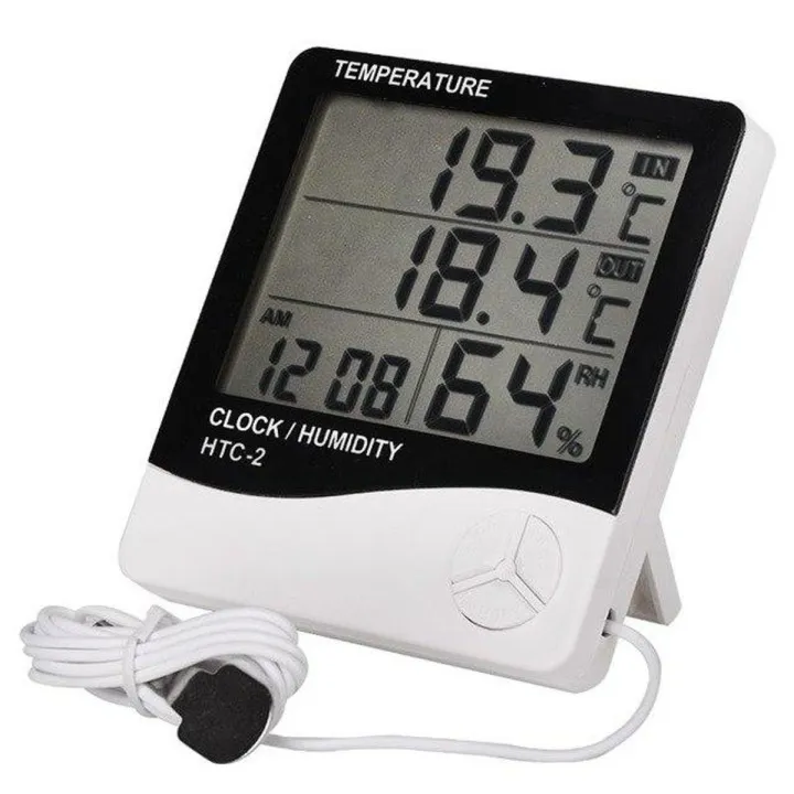 HTC-2 Digital Indoor/Outdoor Thermo-hygrometer Temperature Humidity Meter with Time/Clock Home & Industrial Room Temperature