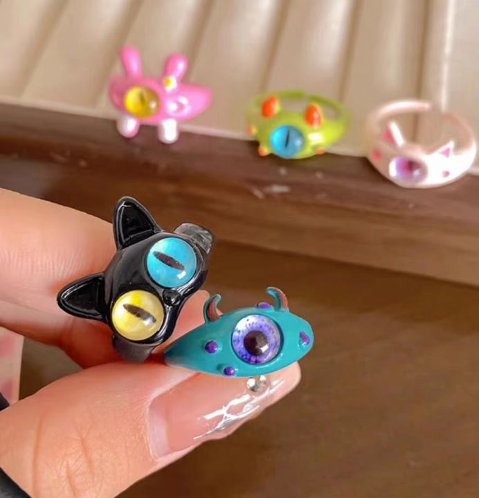 Funny Black Cat Combination Monster Ring Big Eyes Boy Sweet Cool Cartoon Cute Girlfriends Couple Finger Gift Jewelry