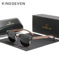 KINGSEVEN Handmade 2023 Black Walnut Wooden Sunglasses Men Polarized UV400 Protection Semi-Rimless Retro Eyewear Women Oculos.