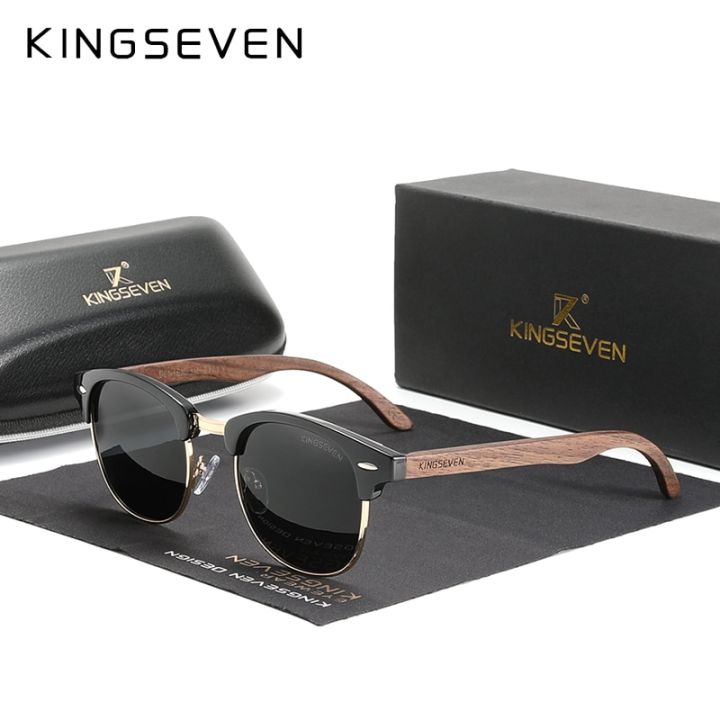 KINGSEVEN%20Handmade%202023%20Black%20Walnut%20Wooden%20Sunglasses%20Men%20Polarized%20UV400%20Protection%20Semi-Rimless%20Retro%20Eyewear%20Women%20Oculos%20-%20Image%204