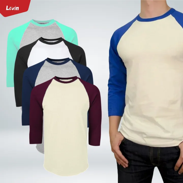 Men's Three Quarter 3/4 Raglan Sleeve Casual T-Shirt From Levin