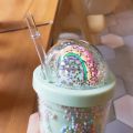 Cartoon Cute Rainbow Cup with Straw Double Plastic BPA Free Woman Girl Water Bottle for Juice Milk Coffee 500ml Drinking Tumbler Water Bottles.