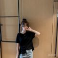 Solid Color round Neck T Regular Women's Summer Wear New Clothes Bottoming Design T-shirt Top Scheming Half Sleeve 2024 All-Matching 々.