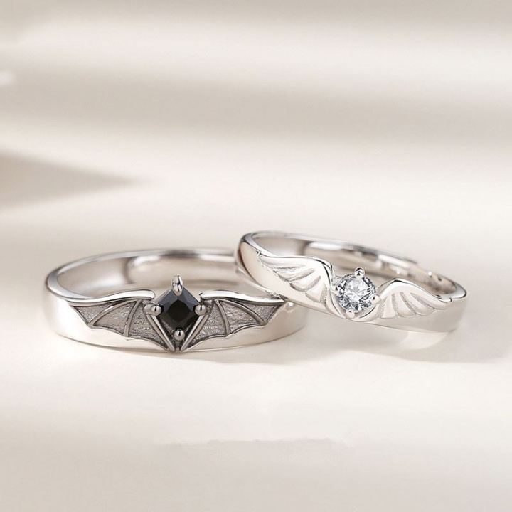 Wholesale 2PCS/Set Devil Angel Couple Rings for Women Men Simple Ring Trendy Jewelry Gifts Adjustable Wedding Engagement Rings