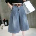 Summer Jean Shorts for Women High Waist Wide Leg Denim Short Pants with Pockets Female Blue Half Short Jeans.