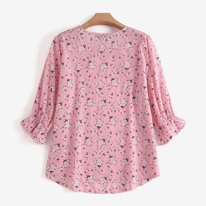 ZANZEA%20Korean%20Style%20Women%20Floral%20Printed%20Tops%20Ruffle%203/4%20Sleeve%20Office%20Lady%20Shirt%20Blouse%20-%20Image%207