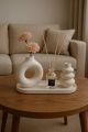 Home warming gypsum made decorative ribbed turbine vase. 