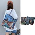 WPOT Retro Elegant Oil Painting Shopping Bag Travel Bag Flower Painted Tote Bag Women Art Handbag Canvas Bag Shoulder Bag. 