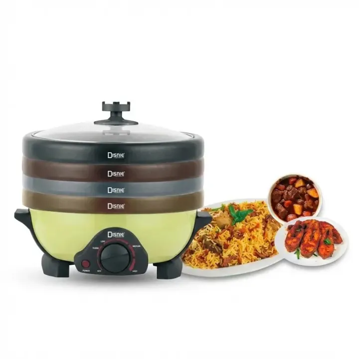 Disnie Electric Multi Curry Cooker With 4 Pots 4 Lids- 5.5 Ltr (Black)