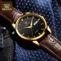 Leather Waterproof Alloy Case Quartz Analog Fashion Watch for Men. 