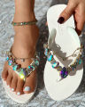 Summer Shoes Fashion Casual Slipper Beach Wear Elegant Gem Stone Chain Decor Flip Flops Sandals Chaussures Femme Ete 2023.
