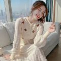 Knitting Maxi Dresses for Women Female Korea Style Slim Embroidery Warm Wool Long Sleeve Woman Dress Party 2022 Autumn Winter. 
