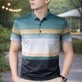 New High-Quality Cotton Polo Shirt for Men - Slim Fit Short Sleeve with Striped Pattern. 