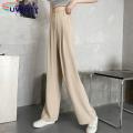 【Support-Cod】 Formal Straight Leg Pants High Waist Wide Leg Office Trousers for Women Solid Color Straight Pants with Pockets High Waist Suit Pants.