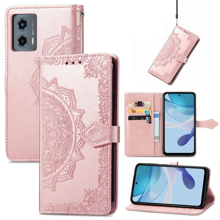 Mandala Flower Embossed Leather Phone Case For Motorola Moto G 5G 2023
