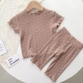 Brand New Nightgown Floral Suit Baby Full Printed T-shirts Summer 2pcs Toddler Girls Trendy Short Sleeve Pajamas Set Home Wear. 