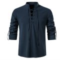 2022 New Men's V-neck shirt T-shirt Fashion Vintage Thin Long Sleeve Top men Casual Breathable Front Lace Up man Shirts.