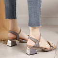 Large plus fat one line high-heeled sandals for women 2021 new square head rhinestone thick open toe middle heel small size women's shoes. 