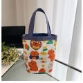 Cute Cartoon Bucket Bag Printed Portable Canvas Bag Student White Collar Office Worker Bento Snack Bag. 