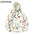 GONTHWID Japanese Anime Graffiti Print Hooded Sweatshirts Streetwear  Hop Harajuku Casual Pullover Hoodies Mens Fashion Tops. 