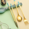 3pcs Stainless Steel Dinnerware Set Flatware Camping Travel Sets Chopsticks Fork Spoon Cutlery Case Tableware Pink.
