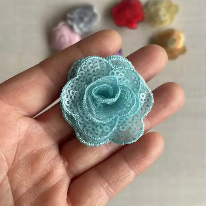 5PCS/4CM%203d%20Sequin%20Flowers%20Lace%20Appliques%20Sew%20On%20Patches,Small%20Rose%20Fabric%20Embroidery%20Sewing%20Supplies%20For%20Dress,Clothing,Shoe%20-%20Image%203