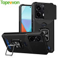 For Redmi Note 13 12 11 Poco X6 M6 Pro Plus 5G 4G Phone Case, Sliding Camera Protective Cover with Ring Frame and Card Bag.