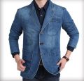 Men's Denim Blazer Fashion Jean Jacket Men Suits Collar Business Coat Denim Outwear.
