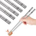 Chopsticks Reusable Metal Chopsticks 304 Stainless Steel Chopsticks Set Square Non-slip Dishwasher Safe Premium Quality Lightweight Reusable Chop Sticks Japanese Korean Laser Engraved 5 Pairs Gift Set.