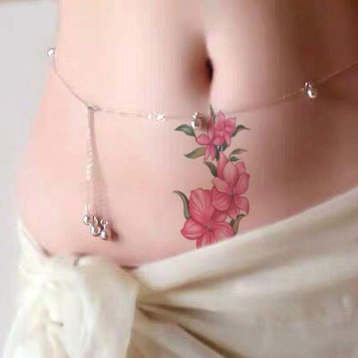 Miss Meow Colorful Flower Tattoo Sticker Waterproof Female Lasting Vertical C-section Scar Covering Tattoo Sticker