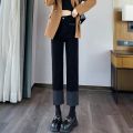 Black Panel Straight Jeans Women's Autumn and Winter Velvet Padded plus Size Fat Sister High Waist Slimming Stretch Pants. 