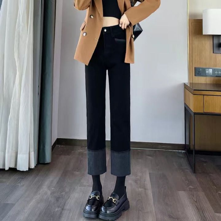 Black%20Panel%20Straight%20Jeans%20Women's%20Autumn%20and%20Winter%20Velvet%20Padded%20plus%20Size%20Fat%20Sister%20High%20Waist%20Slimming%20Stretch%20Pants%20-%20Image%205
