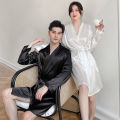 Couple Nightgown Women's Spring Autumn and Winter Ice Silk Bathrobe Middle Robe Men's Hotel Style Large Size Loose Home Wear. 