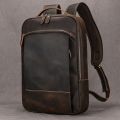 Vintage Men's Crazy Horse Leather Backpack genuine leather Retro Rucksack Large Classic Travel Backpack Big laptop computer bag. 