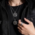 Nautical compass necklace men's fashion brand personality street eight-pointed star pendant vintage imitation Thai silver compass men's necklace.