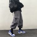 insFashion Cargo Pants Male Korean Trendy Hong Kong Style Student Drawstring Ankle-Tied Loose Ninth Straight Casual Pants. 