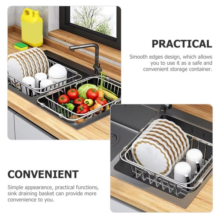 Easy%20Clean%20304%20Stainless%20Steel%20Stainless%20Steel%20Dish%20Drying%20Rack%20Rustproof%20Layer%20Large%20Capacity%20Kitchen%20Sink%20Dish%20Drainer%20Multi-Functional%20Adjustable%20Design%20Adjustable%20Drain%20Basin%20Vegetable%20Storage%20-%20Image%203