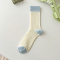 suxinaimin Spring and Summer New Socks Women's Japanese Style Mid-Calf High Length Cotton Socks Versatile Contrast Color Thin Bunching Socks.