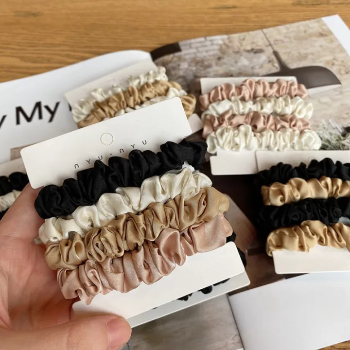 4pcs/pack%20Women%20Silky%20Satin%20Skinny%20Elastic%20Hair%20Band%20Girls%20Ponytail%20Holders%20Small%20Hair%20Rope%20Simple%20Hair%20Ties%20Korean%20Rubber%20Band%20-%20Image%204