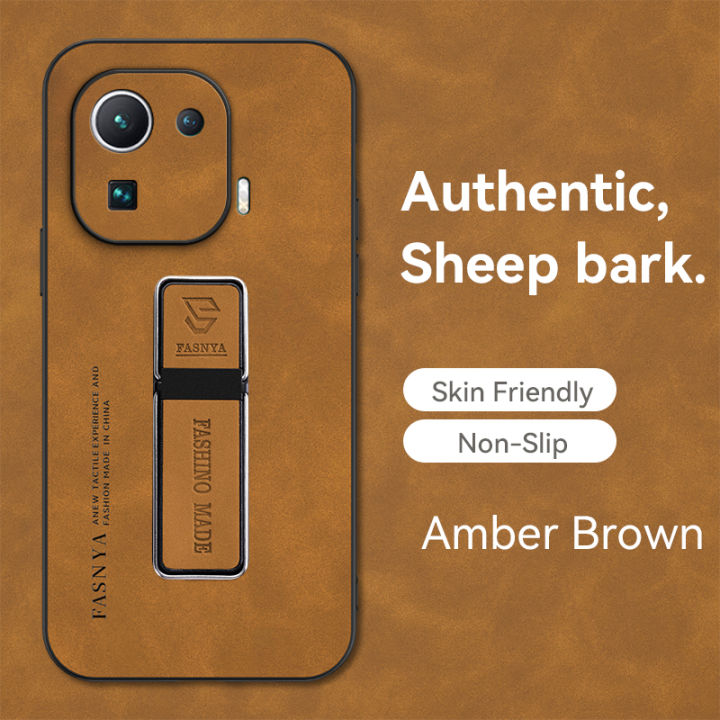 lthmy for Xiaomi Mi 11 Pro case hard shockproof PU leather cellphone back cover phone casing Bracket Holder