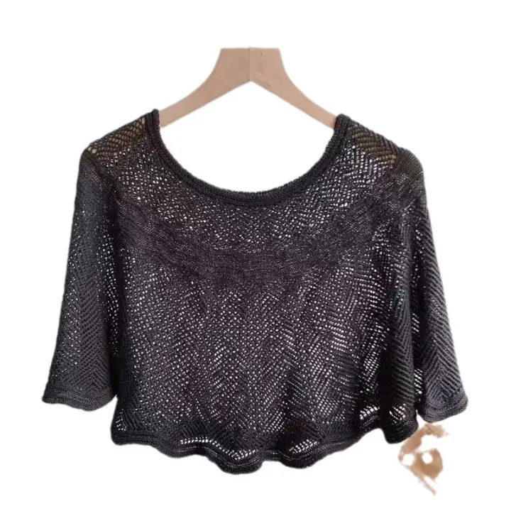 Fashionable%20cut-out%20knit%20temperament%20solid%20color%20versatile%20air%20conditioning%20shawl%20women's%20summer%20thin%20sunscreen%20shoulder%20guard%20neck%20pullover%20cape%20-%20Image%205