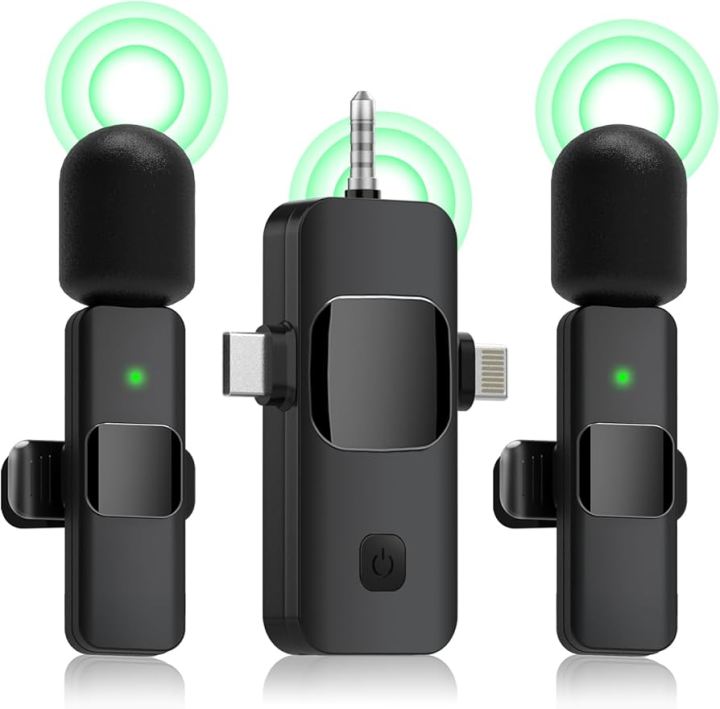 K15 Wireless Dual Microphone. 3 in 1 Lavalier Collar Microphone for Type C, iPhone, 3.5mm Multi Device Video Broadcast Noise Reduction Mini Lapel Microphones