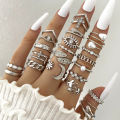 Bohemian Geometric Rings Set For Women Eye Cross Sun And Moon Leaf Charm Finger Ring Female Fashion Party Jewelry.