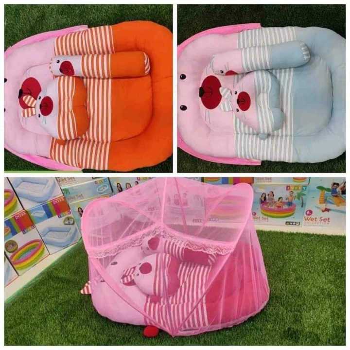 Baby Sleeping Bed In Sky Blue Color With Mosquito Net and Pillow main image 0