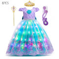 Disney Mermaid Ball Gown Costume For Girl LED Light Up Ariel Cosplay Dress Children Fancy Birthday Party Princess Dress Luxury.