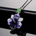2023 New Fashion 925 Sterling Silver Jewelry Sets For Women Elegant Enamel Dark Purple Zircon Flower Necklace Ring Earrings Girl.