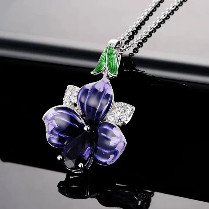 2023%20New%20Fashion%20925%20Sterling%20Silver%20Jewelry%20Sets%20For%20Women%20Elegant%20Enamel%20Dark%20Purple%20Zircon%20Flower%20Necklace%20Ring%20Earrings%20Girl%20-%20Image%203