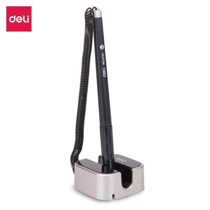 Deli E6797 Desk Pen with Stand Black – Convenient Counter Pen for Office, Bank & Reception Use