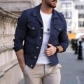 Fashion Men Jean Jacket Outerwear Casual Slim-fit Coat with Pocket Button Design Cargo Jacket Streetswear Autumn Tops Clothing. 